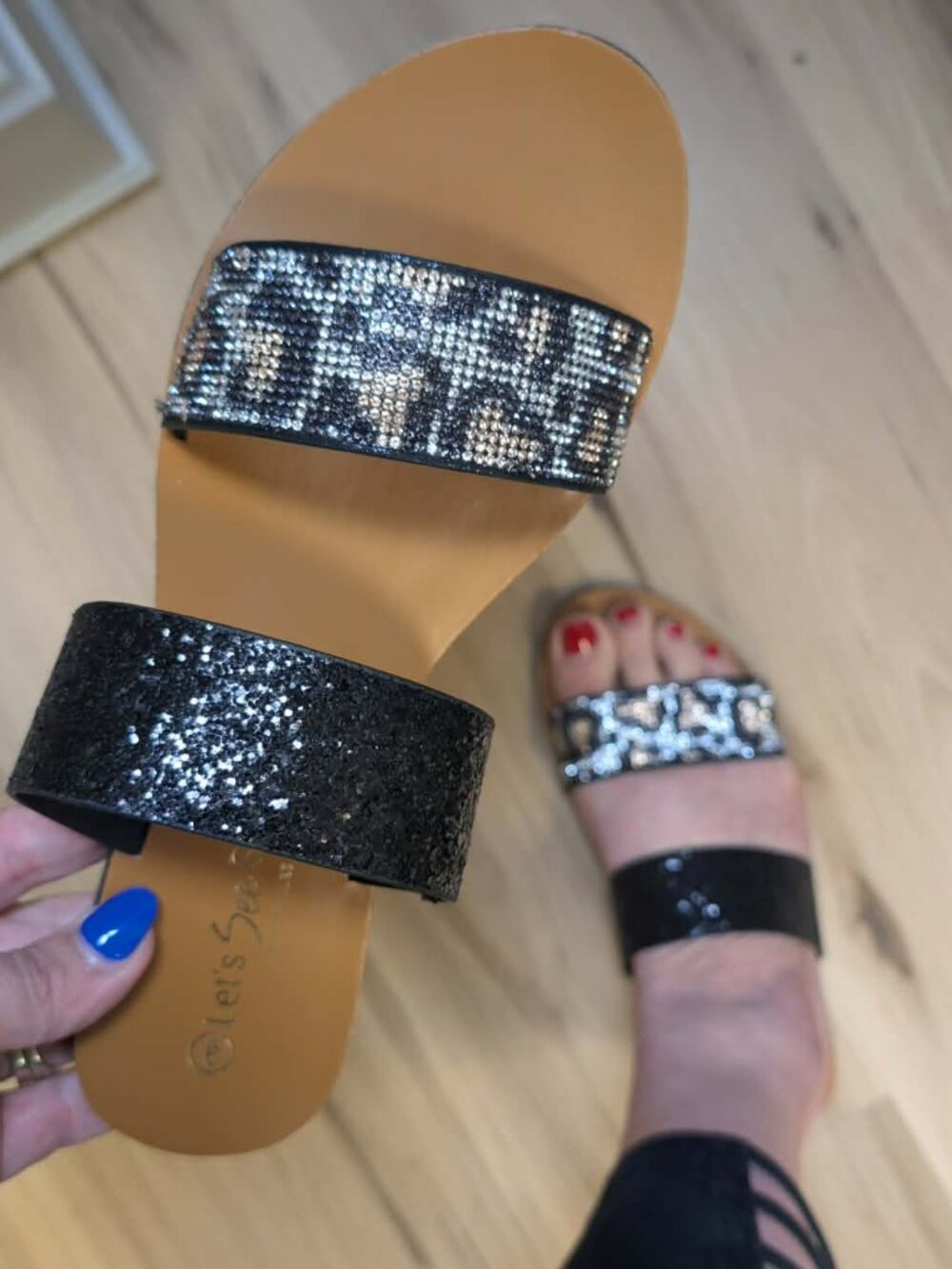 SANDAL MANIA 🚨 Let's See Style Lucy Leopard Black Rhinestone Slide Sandals